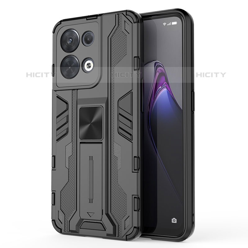 Custodia Silicone e Plastica Opaca Cover con Magnetico Supporto per Oppo Reno9 Pro 5G Nero