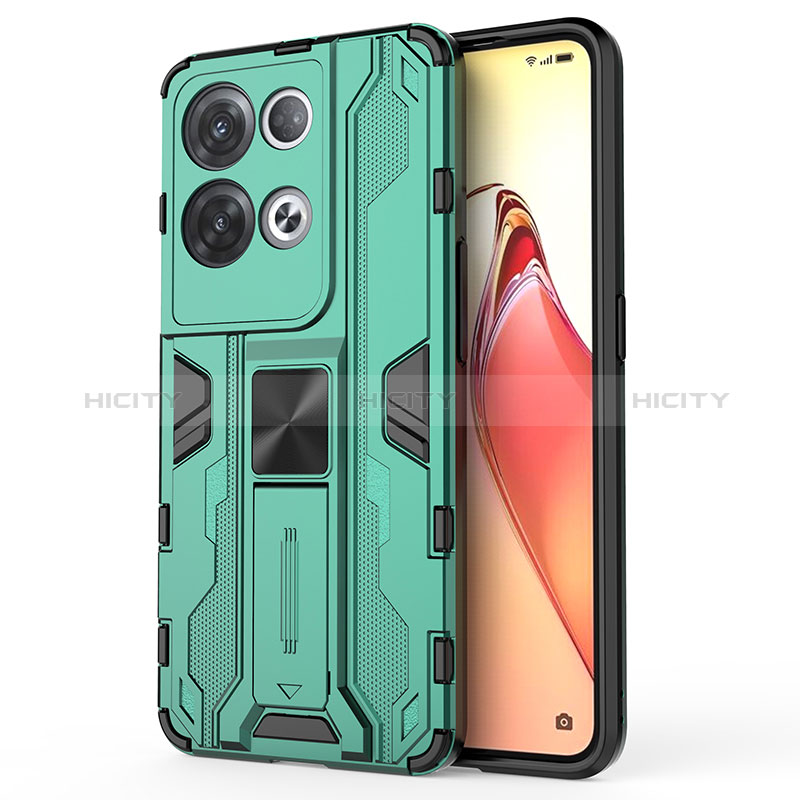 Custodia Silicone e Plastica Opaca Cover con Magnetico Supporto per Oppo Reno9 Pro+ Plus 5G