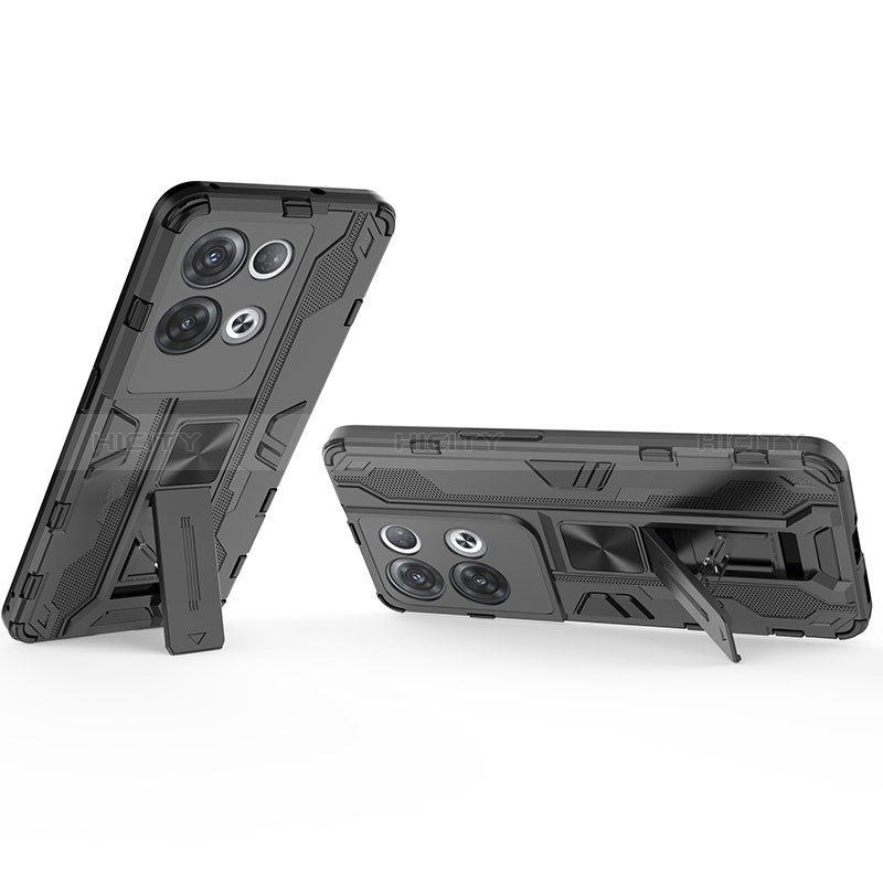 Custodia Silicone e Plastica Opaca Cover con Magnetico Supporto per Oppo Reno9 Pro+ Plus 5G