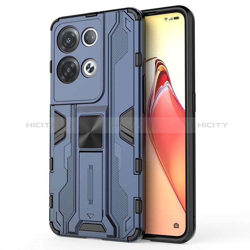 Custodia Silicone e Plastica Opaca Cover con Magnetico Supporto per Oppo Reno9 Pro+ Plus 5G Blu