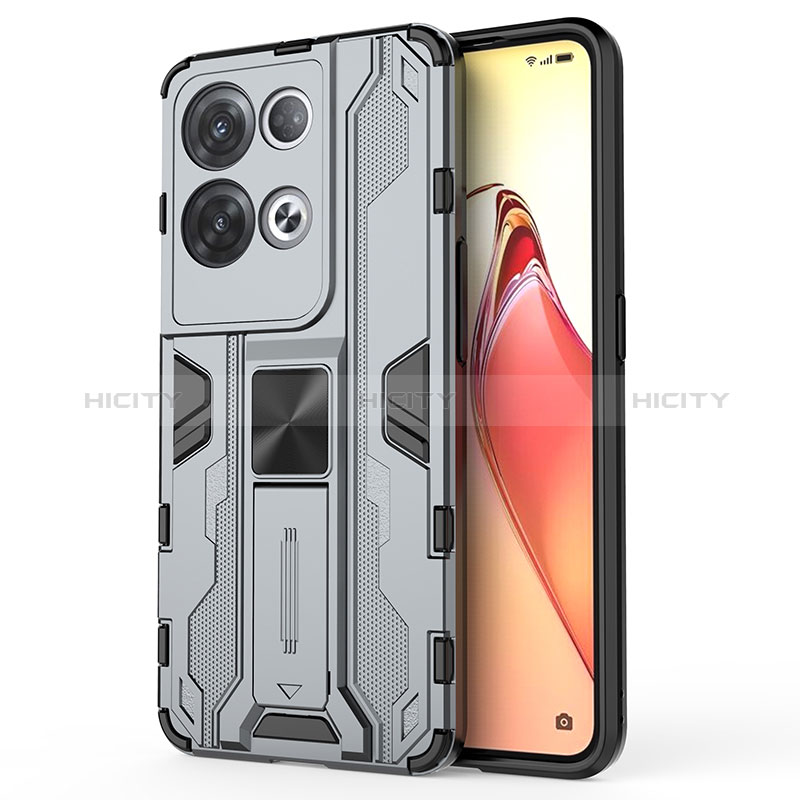 Custodia Silicone e Plastica Opaca Cover con Magnetico Supporto per Oppo Reno9 Pro+ Plus 5G Grigio