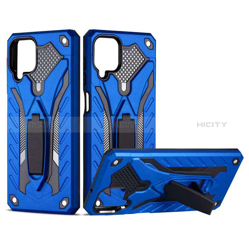 Custodia Silicone e Plastica Opaca Cover con Magnetico Supporto per Samsung Galaxy A12 5G Blu