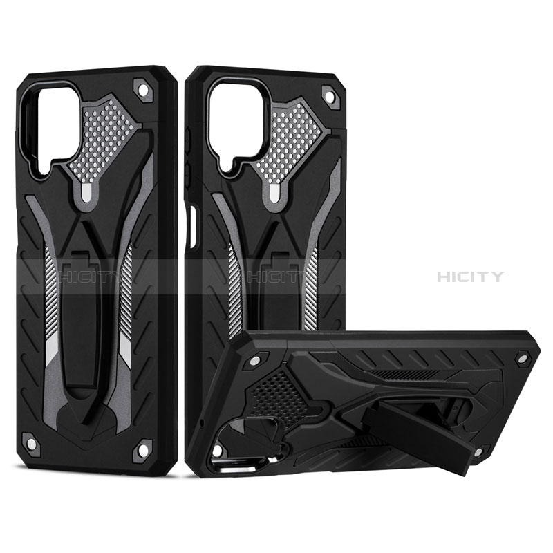 Custodia Silicone e Plastica Opaca Cover con Magnetico Supporto per Samsung Galaxy A12 Nacho Nero