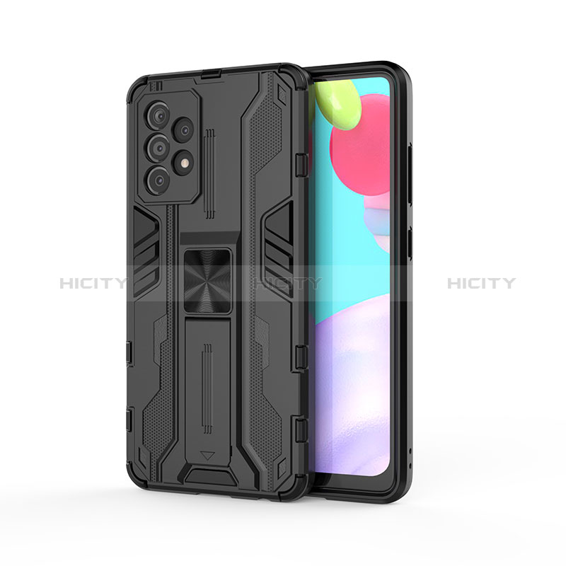 Custodia Silicone e Plastica Opaca Cover con Magnetico Supporto per Samsung Galaxy A52s 5G Nero