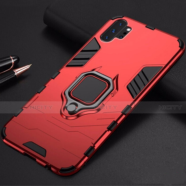 Custodia Silicone e Plastica Opaca Cover con Magnetico Supporto per Samsung Galaxy Note 10 Plus 5G Rosso