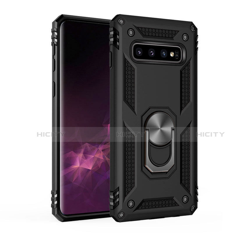 Custodia Silicone e Plastica Opaca Cover con Magnetico Supporto per Samsung Galaxy S10 Nero