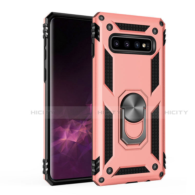 Custodia Silicone e Plastica Opaca Cover con Magnetico Supporto per Samsung Galaxy S10 Oro Rosa