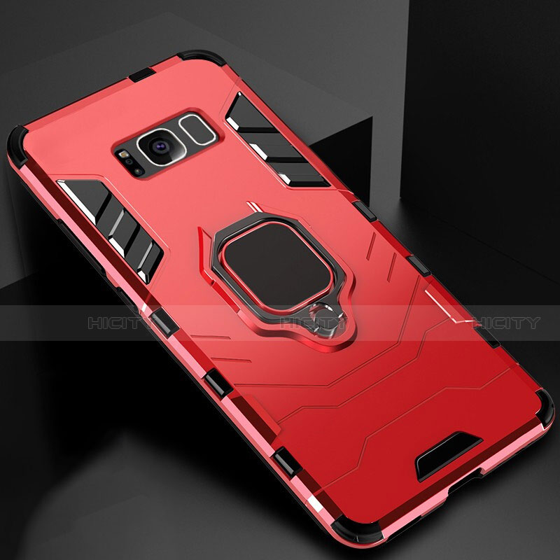 Custodia Silicone e Plastica Opaca Cover con Magnetico Supporto per Samsung Galaxy S8 Plus Rosso