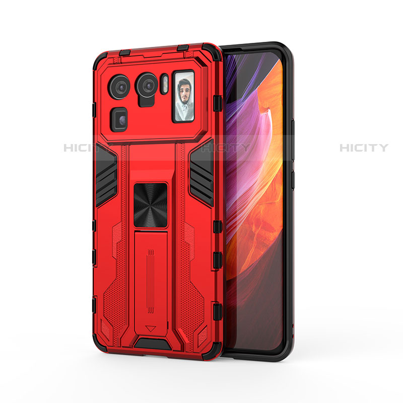 Custodia Silicone e Plastica Opaca Cover con Magnetico Supporto per Xiaomi Mi 11 Ultra 5G Rosso