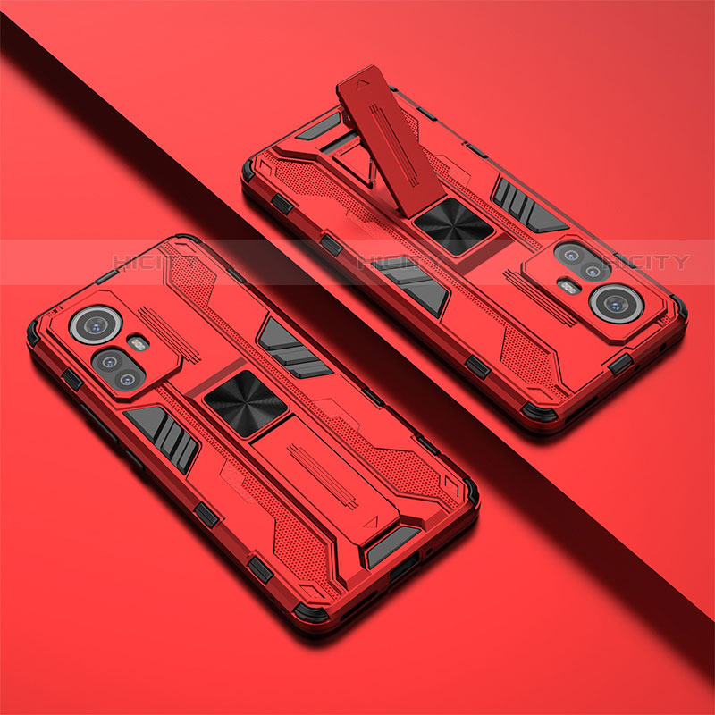 Custodia Silicone e Plastica Opaca Cover con Magnetico Supporto per Xiaomi Mi 12S Pro 5G Rosso