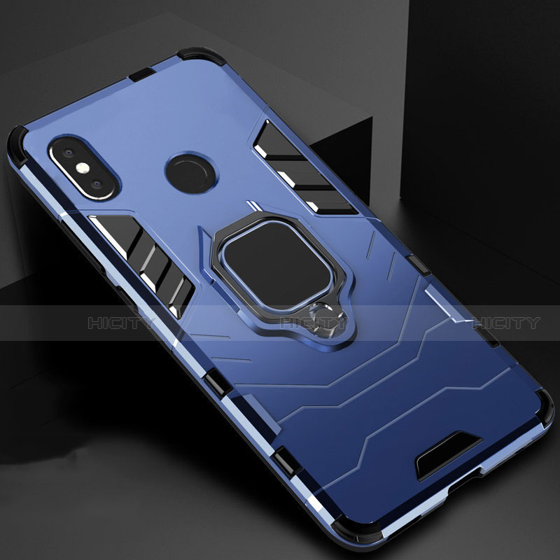 Custodia Silicone e Plastica Opaca Cover con Magnetico Supporto per Xiaomi Mi A2 Blu