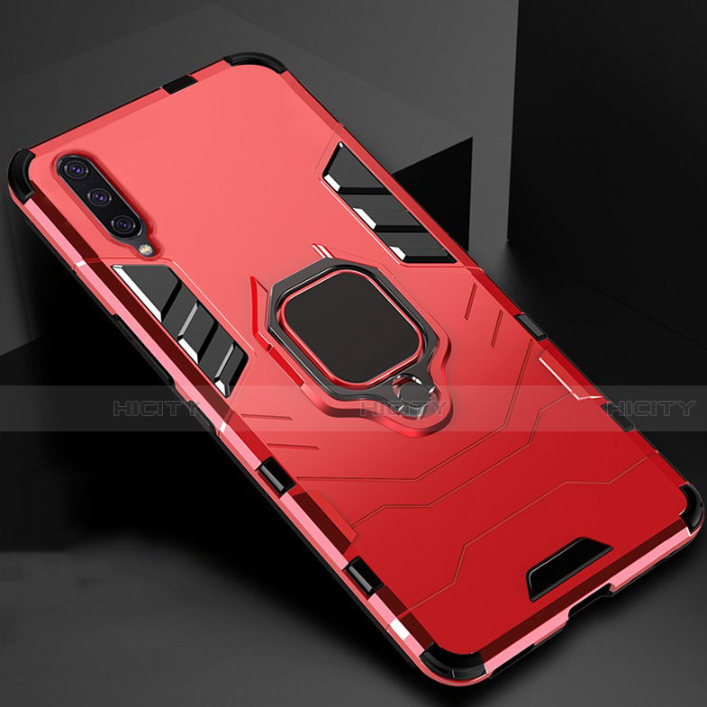 Custodia Silicone e Plastica Opaca Cover con Magnetico Supporto per Xiaomi Mi A3 Rosso