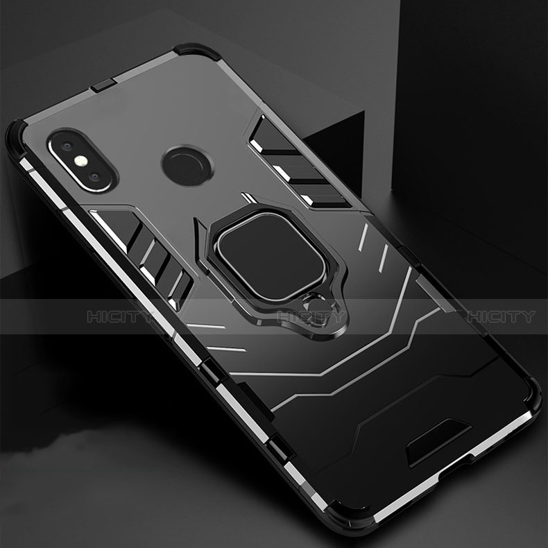 Custodia Silicone e Plastica Opaca Cover con Magnetico Supporto per Xiaomi Redmi 6 Pro Nero