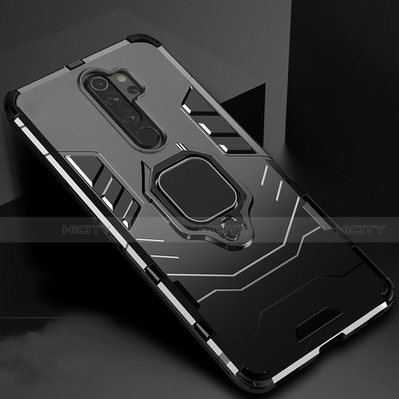 Custodia Silicone e Plastica Opaca Cover con Magnetico Supporto per Xiaomi Redmi Note 8 Pro Nero