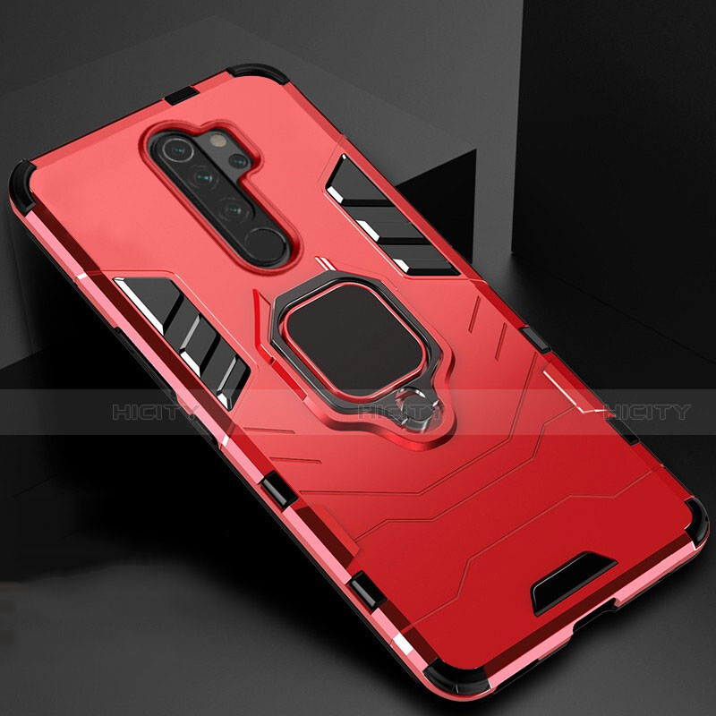 Custodia Silicone e Plastica Opaca Cover con Magnetico Supporto per Xiaomi Redmi Note 8 Pro Rosso