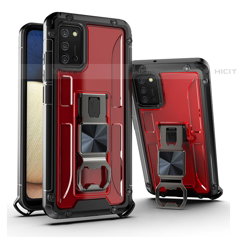 Custodia Silicone e Plastica Opaca Cover con Magnetico Supporto Q01W per Samsung Galaxy A03s