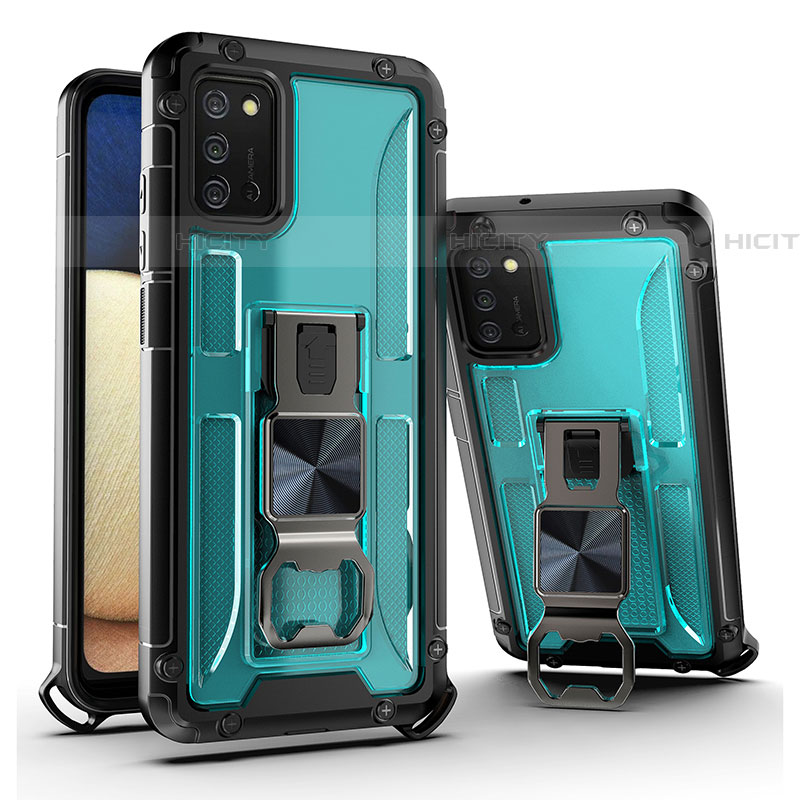 Custodia Silicone e Plastica Opaca Cover con Magnetico Supporto Q01W per Samsung Galaxy A03s