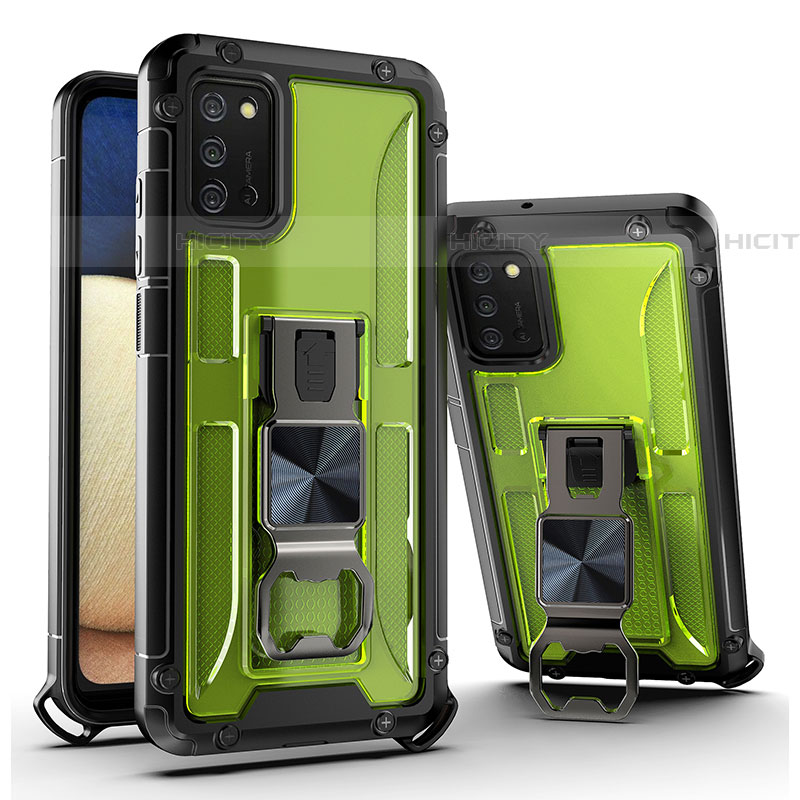 Custodia Silicone e Plastica Opaca Cover con Magnetico Supporto Q01W per Samsung Galaxy A03s