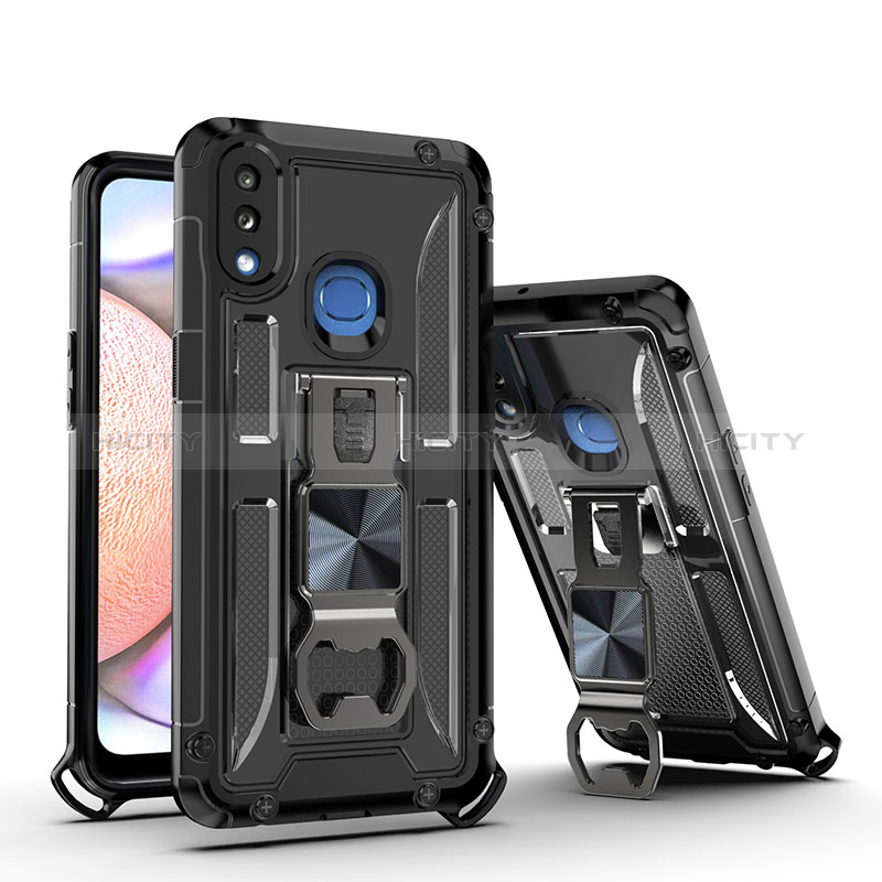 Custodia Silicone e Plastica Opaca Cover con Magnetico Supporto Q01W per Samsung Galaxy A10s