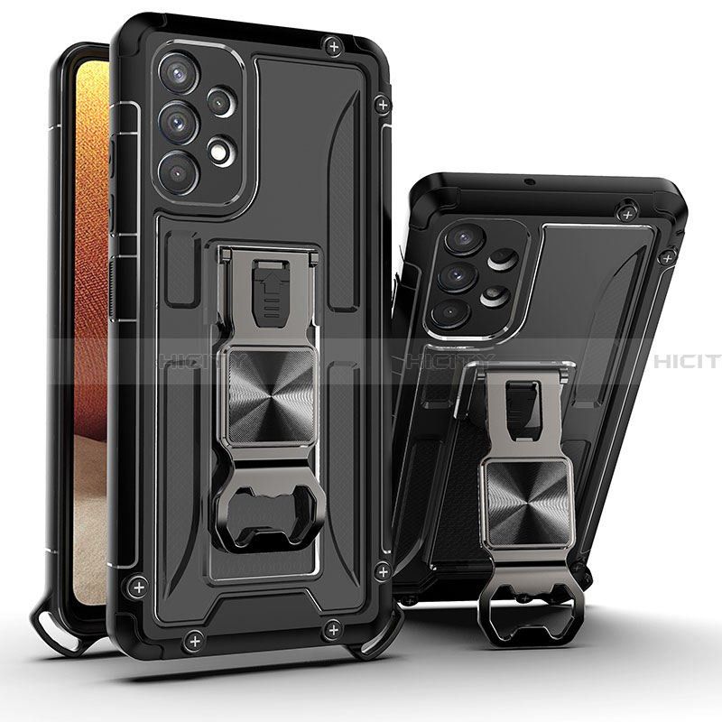 Custodia Silicone e Plastica Opaca Cover con Magnetico Supporto Q01W per Samsung Galaxy A32 5G Nero