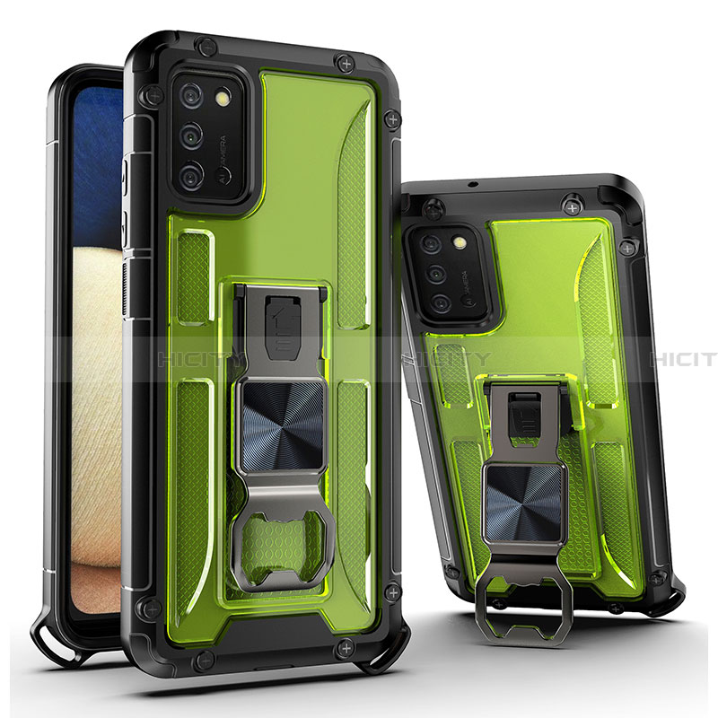 Custodia Silicone e Plastica Opaca Cover con Magnetico Supporto Q01W per Samsung Galaxy F02S SM-E025F Verde