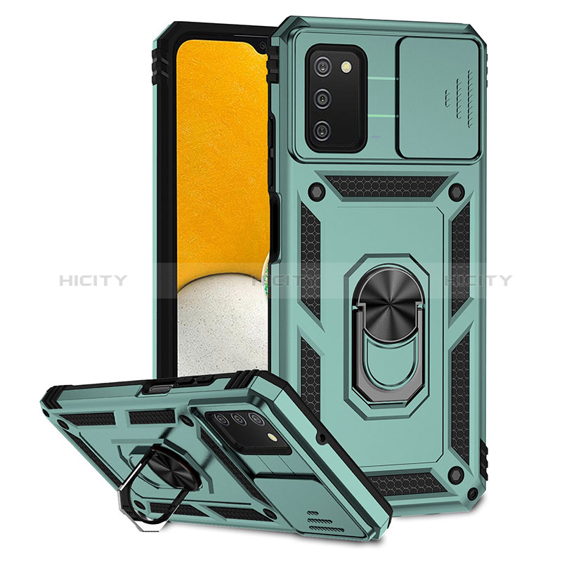 Custodia Silicone e Plastica Opaca Cover con Magnetico Supporto Q02W per Samsung Galaxy A02s Verde