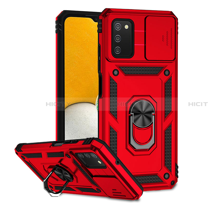 Custodia Silicone e Plastica Opaca Cover con Magnetico Supporto Q02W per Samsung Galaxy F02S SM-E025F Rosso