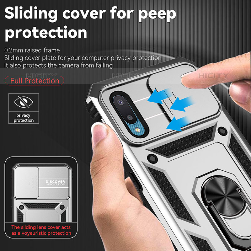 Custodia Silicone e Plastica Opaca Cover con Magnetico Supporto QW2 per Samsung Galaxy M02