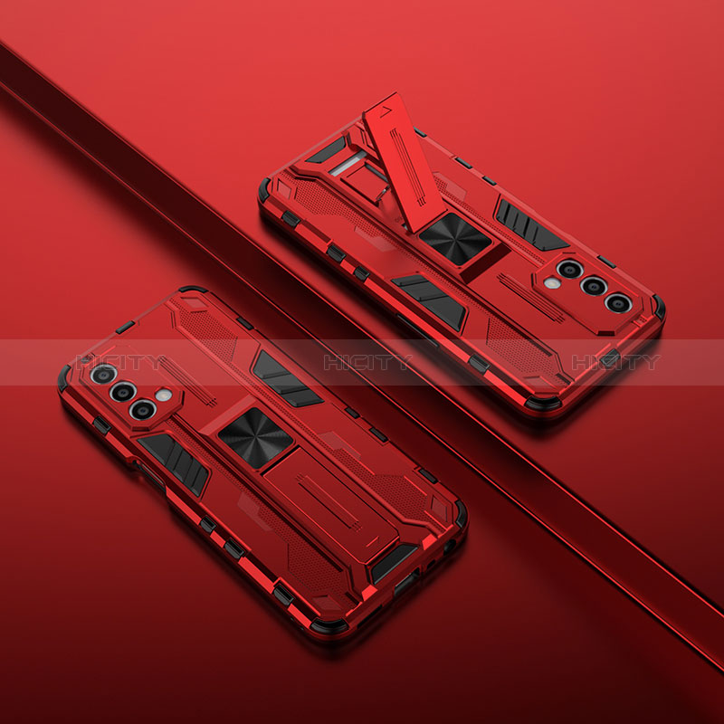 Custodia Silicone e Plastica Opaca Cover con Magnetico Supporto T01 per Oppo A54 5G Rosso