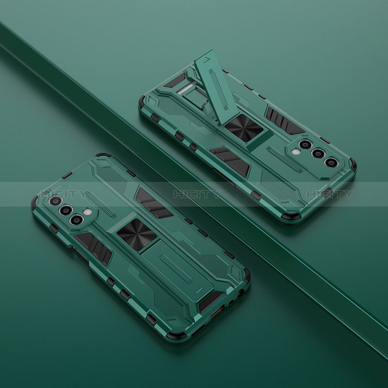 Custodia Silicone e Plastica Opaca Cover con Magnetico Supporto T01 per Oppo A54 5G Verde