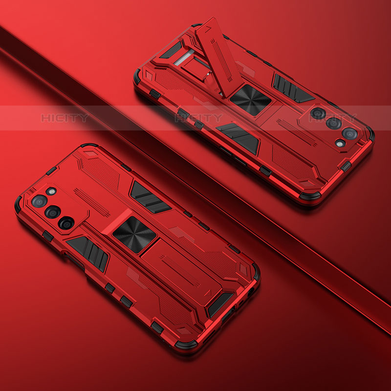 Custodia Silicone e Plastica Opaca Cover con Magnetico Supporto T01 per Oppo A55 5G Rosso