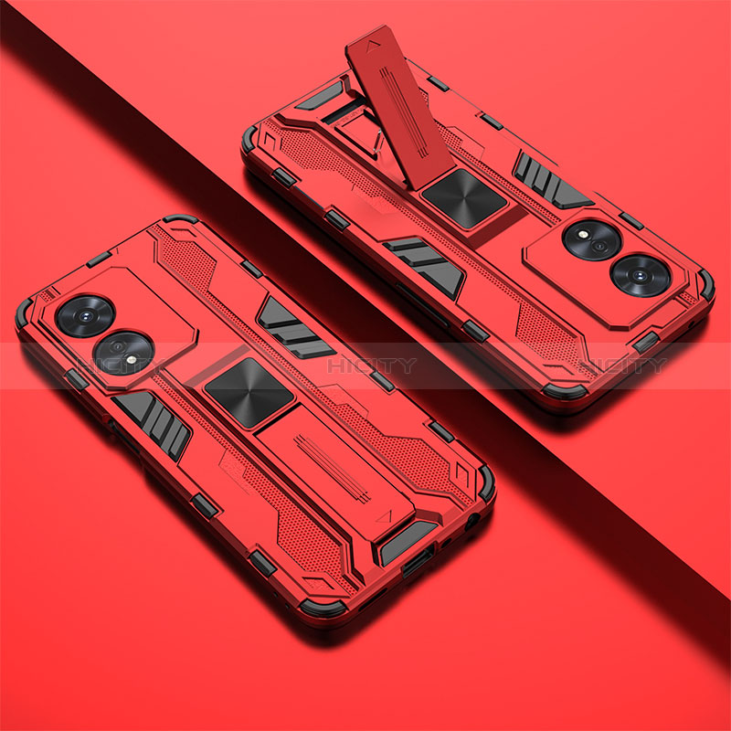 Custodia Silicone e Plastica Opaca Cover con Magnetico Supporto T01 per Oppo A97 5G Rosso