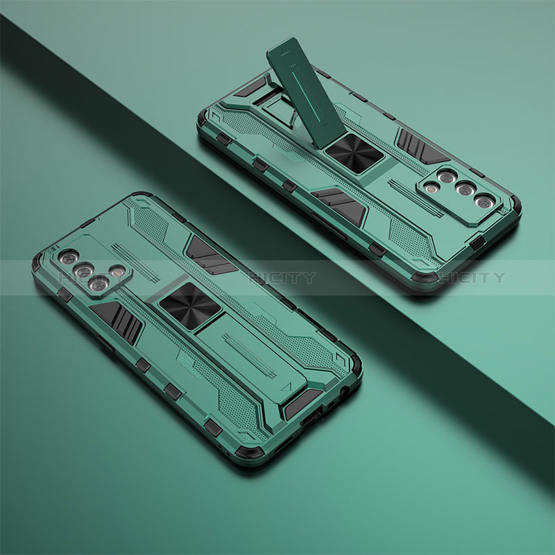 Custodia Silicone e Plastica Opaca Cover con Magnetico Supporto T01 per Oppo F19s Verde