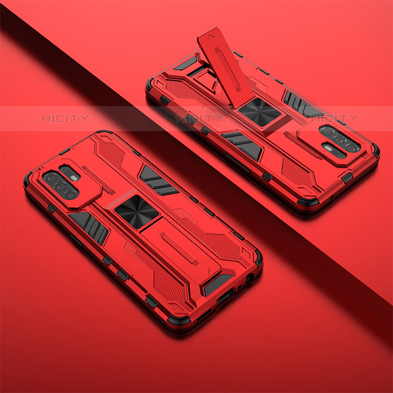 Custodia Silicone e Plastica Opaca Cover con Magnetico Supporto T01 per Oppo Reno5 Z 5G Rosso