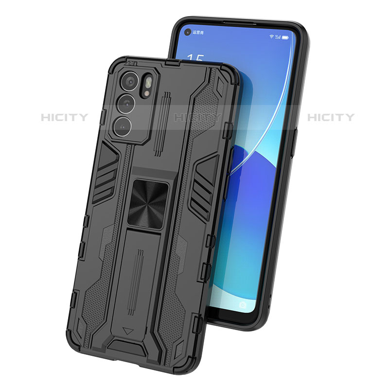 Custodia Silicone e Plastica Opaca Cover con Magnetico Supporto T01 per Oppo Reno6 5G