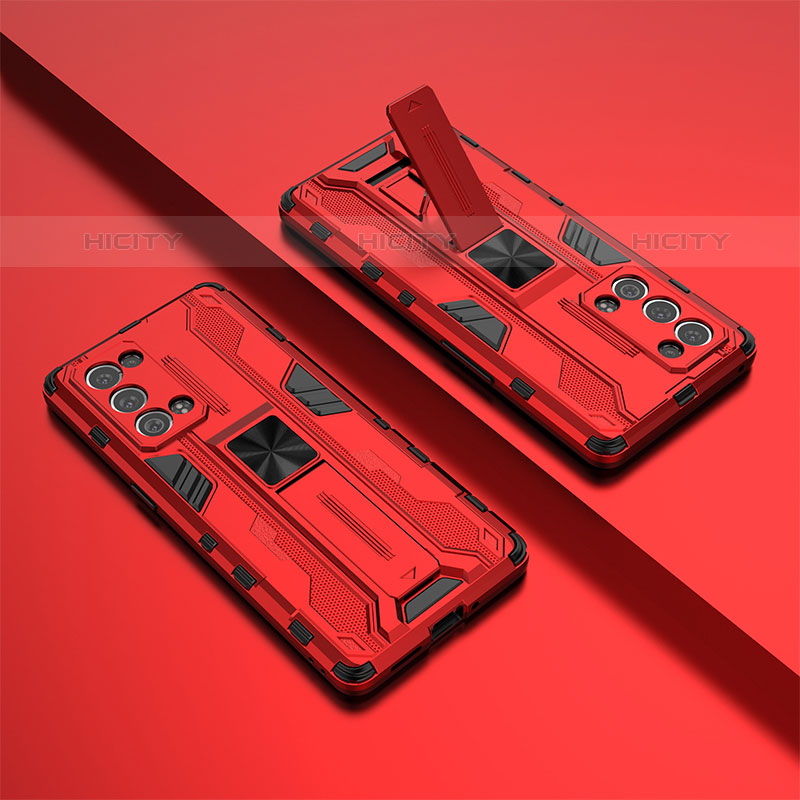 Custodia Silicone e Plastica Opaca Cover con Magnetico Supporto T01 per Oppo Reno6 Pro 5G Rosso