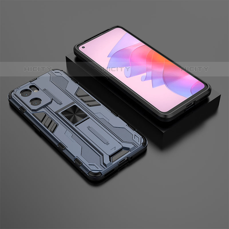 Custodia Silicone e Plastica Opaca Cover con Magnetico Supporto T01 per Oppo Reno7 SE 5G Blu