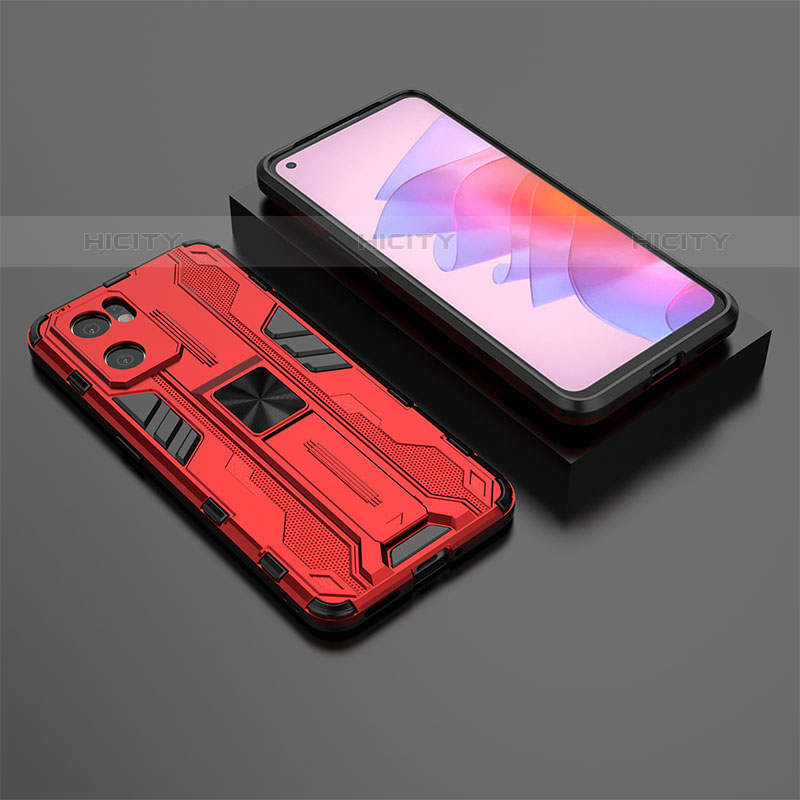 Custodia Silicone e Plastica Opaca Cover con Magnetico Supporto T01 per Oppo Reno7 SE 5G Rosso