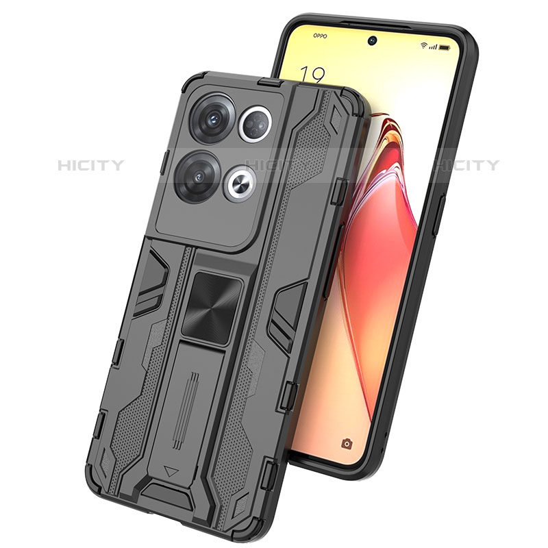 Custodia Silicone e Plastica Opaca Cover con Magnetico Supporto T01 per Oppo Reno8 Pro 5G