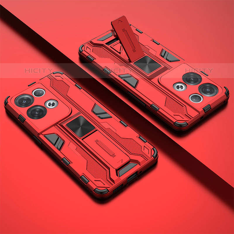 Custodia Silicone e Plastica Opaca Cover con Magnetico Supporto T01 per Oppo Reno8 Pro+ Plus 5G Rosso