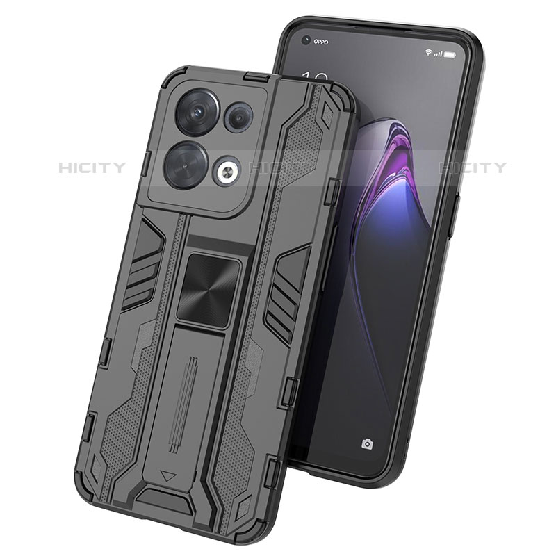 Custodia Silicone e Plastica Opaca Cover con Magnetico Supporto T01 per Oppo Reno9 Pro 5G