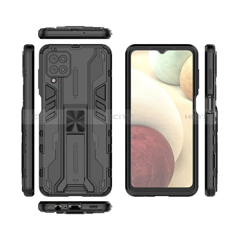 Custodia Silicone e Plastica Opaca Cover con Magnetico Supporto T01 per Samsung Galaxy A12