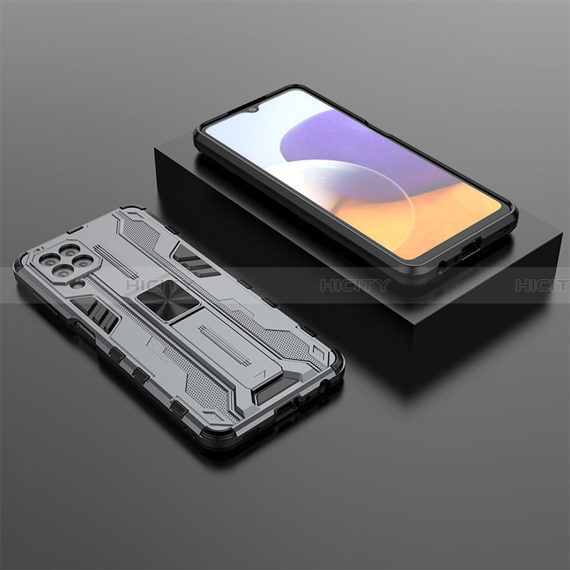Custodia Silicone e Plastica Opaca Cover con Magnetico Supporto T01 per Samsung Galaxy A22 4G Grigio