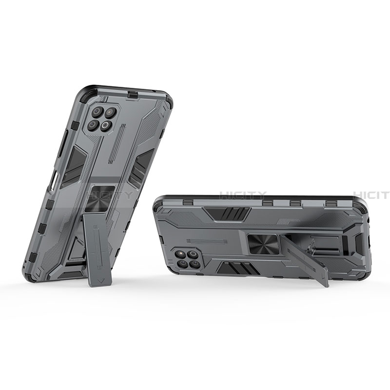 Custodia Silicone e Plastica Opaca Cover con Magnetico Supporto T01 per Samsung Galaxy A22 5G Grigio