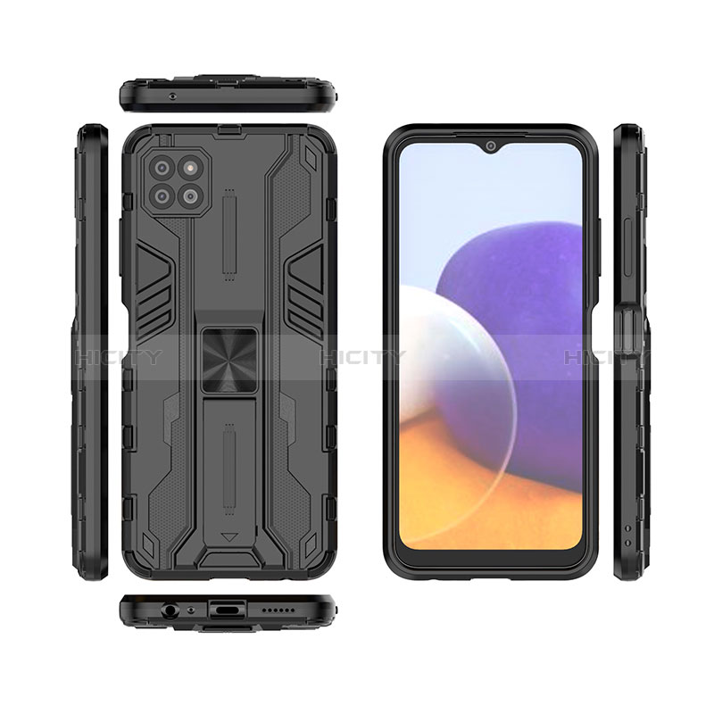 Custodia Silicone e Plastica Opaca Cover con Magnetico Supporto T01 per Samsung Galaxy A22s 5G