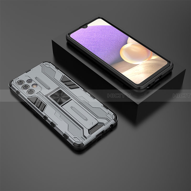 Custodia Silicone e Plastica Opaca Cover con Magnetico Supporto T01 per Samsung Galaxy A32 4G Grigio