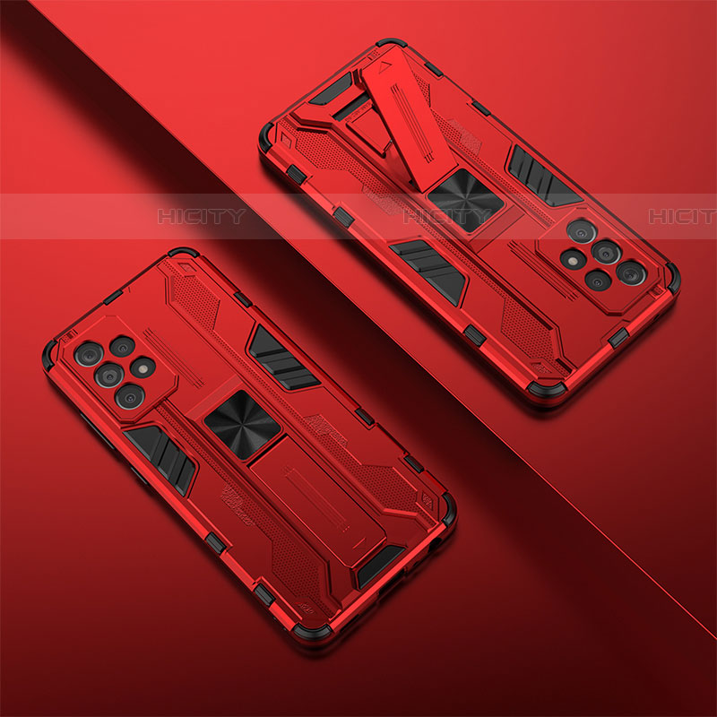 Custodia Silicone e Plastica Opaca Cover con Magnetico Supporto T01 per Samsung Galaxy A52 4G Rosso