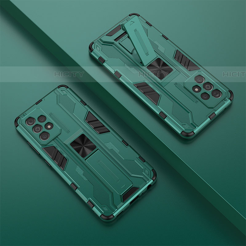 Custodia Silicone e Plastica Opaca Cover con Magnetico Supporto T01 per Samsung Galaxy A52 5G Verde