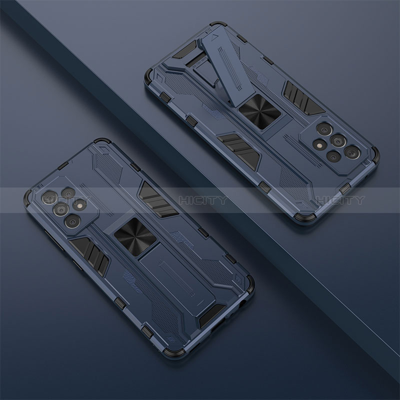 Custodia Silicone e Plastica Opaca Cover con Magnetico Supporto T01 per Samsung Galaxy A52s 5G Blu