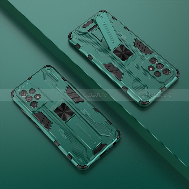 Custodia Silicone e Plastica Opaca Cover con Magnetico Supporto T01 per Samsung Galaxy A52s 5G Verde
